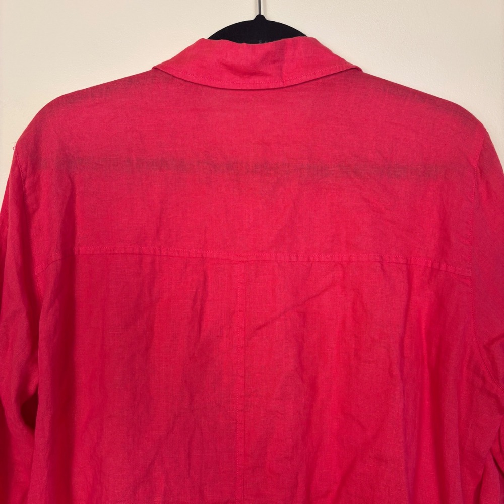 EILEEN FISHER 100% Organic Linen Button Down Shirt Regency Red Women Size Medium - Picture 8 of 10